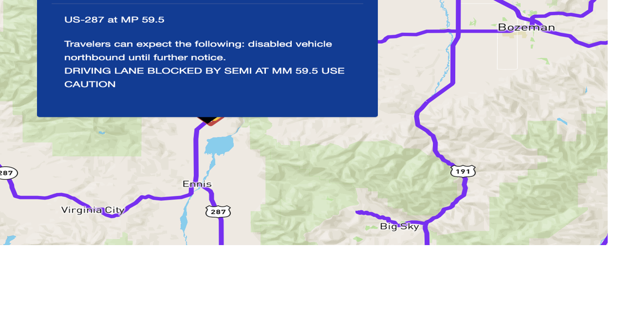 Disabled semitruck blocking HWY 287 NB driving lane north of