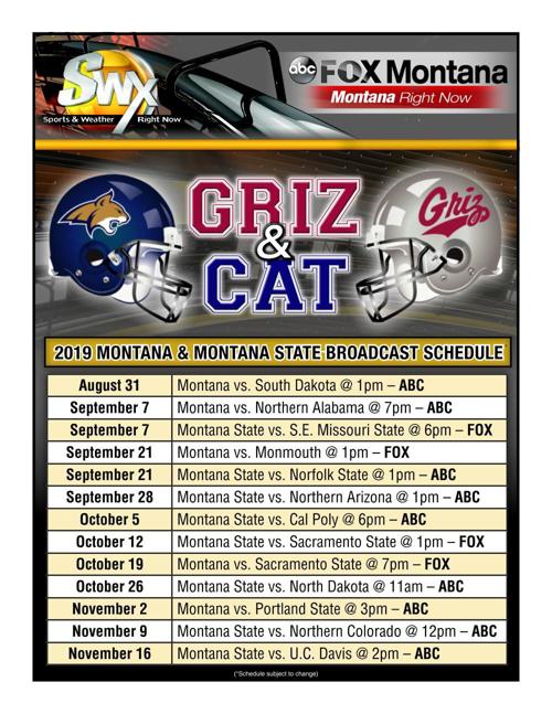 Msu Bobcats And Um Grizzlies Game Broadcast Schedule 2019