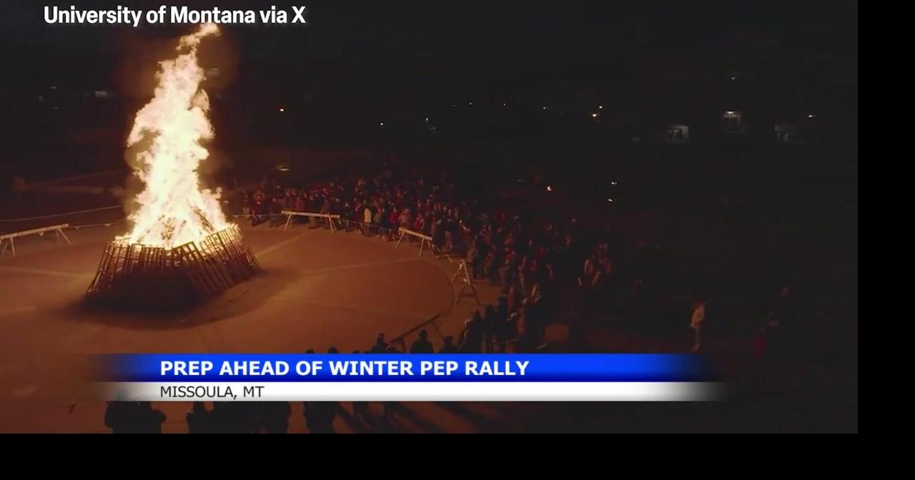 University of Montana hosts winter pep rally with bonfire and fireworks