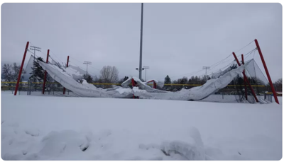Snowstorm destroys Lewistown Redbirds batting cages at Ryan Sparks Field | Great Falls News | montanarightnow.com