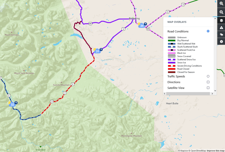 Montana Road Report Map Severe Driving Conditions Reported On Us 2 Near East Glacier Abc Fox Great Falls Montanarightnow Com