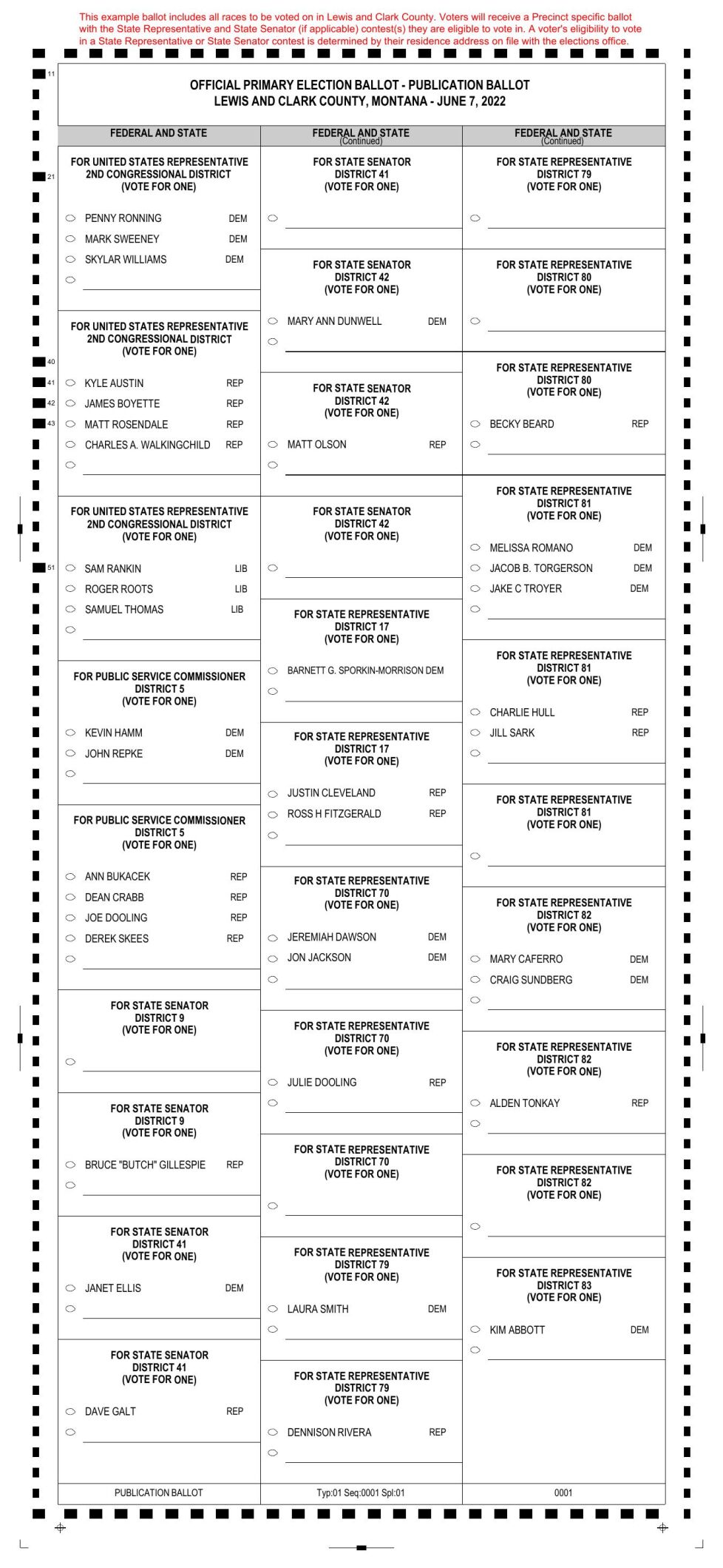 Lewis and Clark County Sample Publican Primary Ballot for the June 7