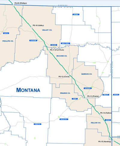 Map of Keystone Pipeline across Montana