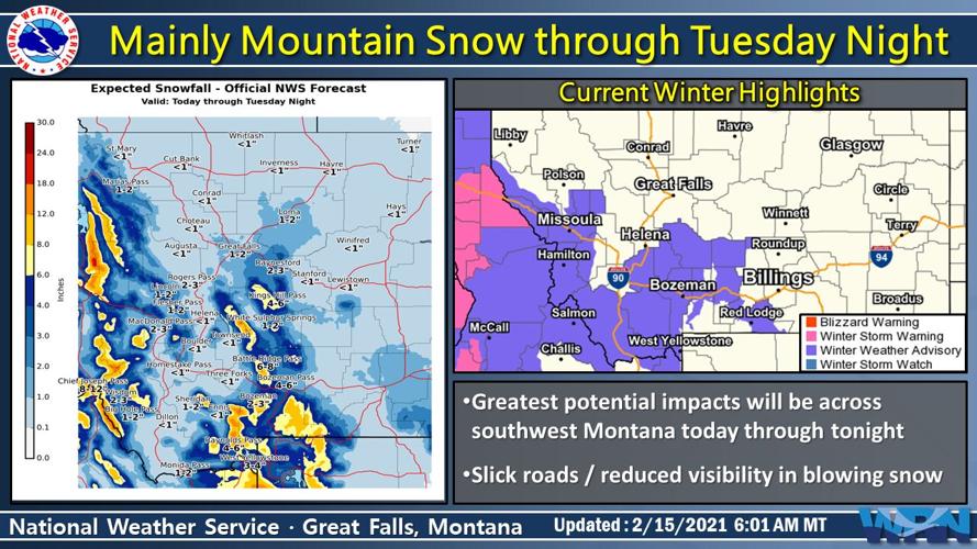 Winter weather slams Montana to start the workweek, with warmer ...
