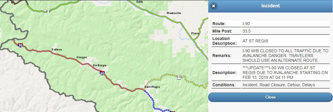 I-90 westbound lanes open after closing for avalanche near Lookout Pass ...