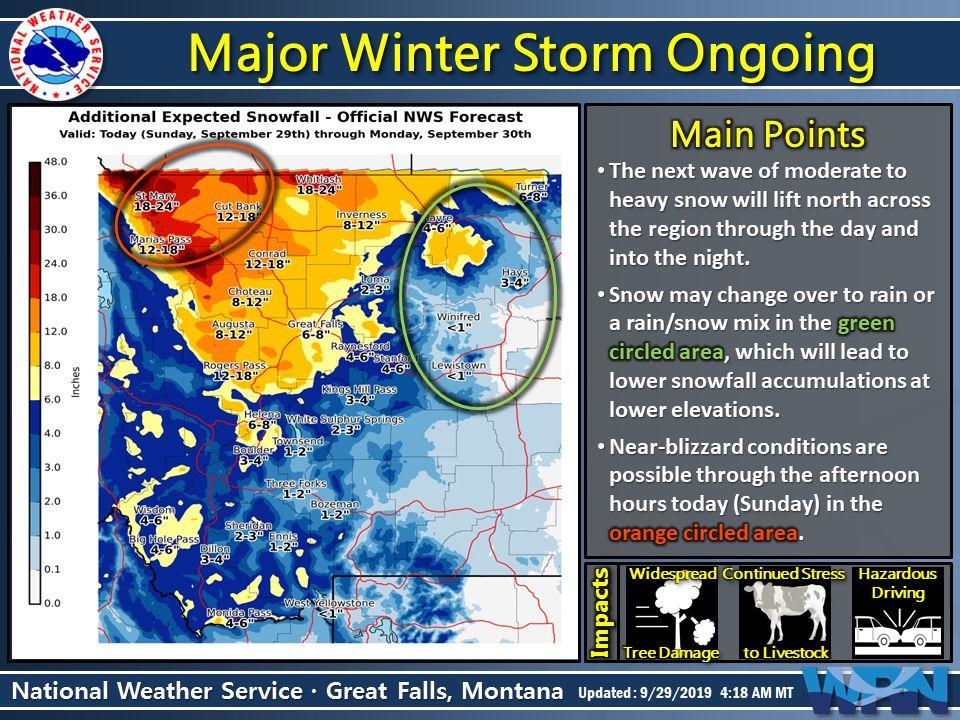 Central Montana Weather Updates Several inches of snowfall and gusty