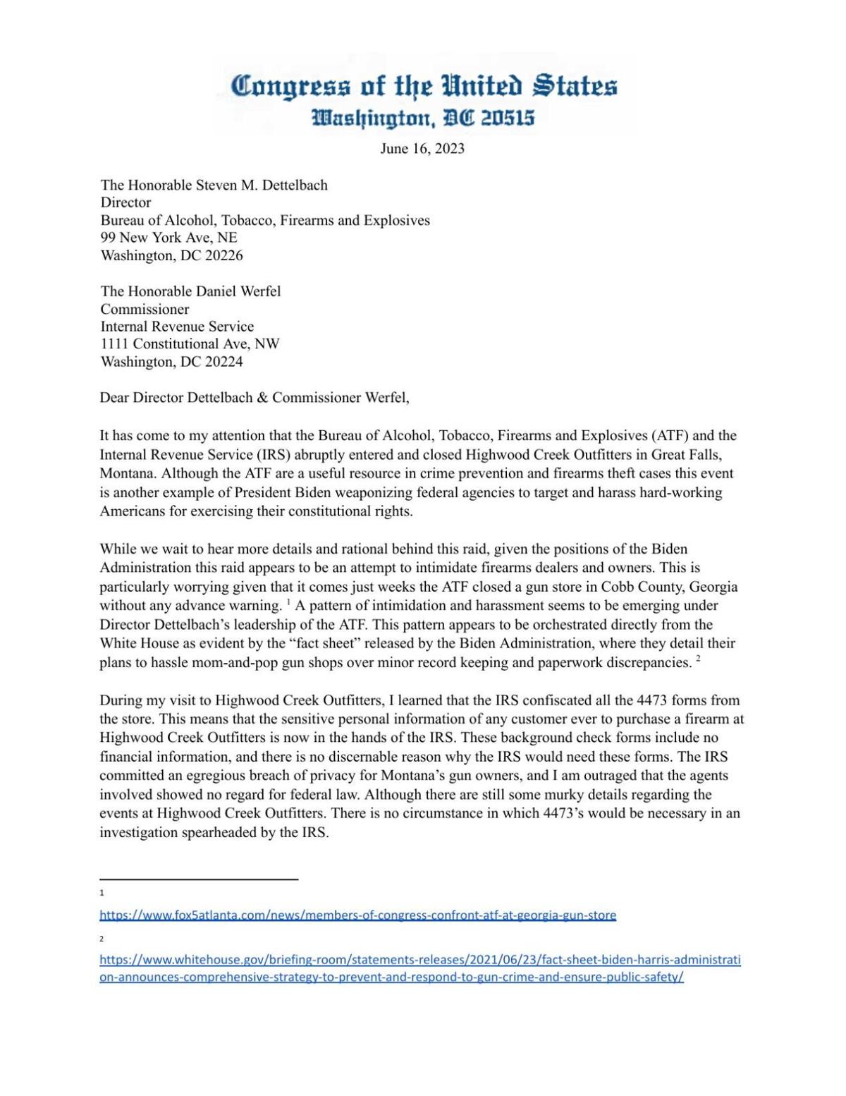 Rep. Rosendale letter to ATF and IRS