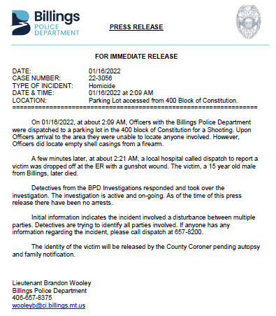 Billings PD press release
