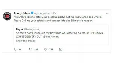 Jimmy John S Busts Cheating Boyfriend Agrees To Host Breakup