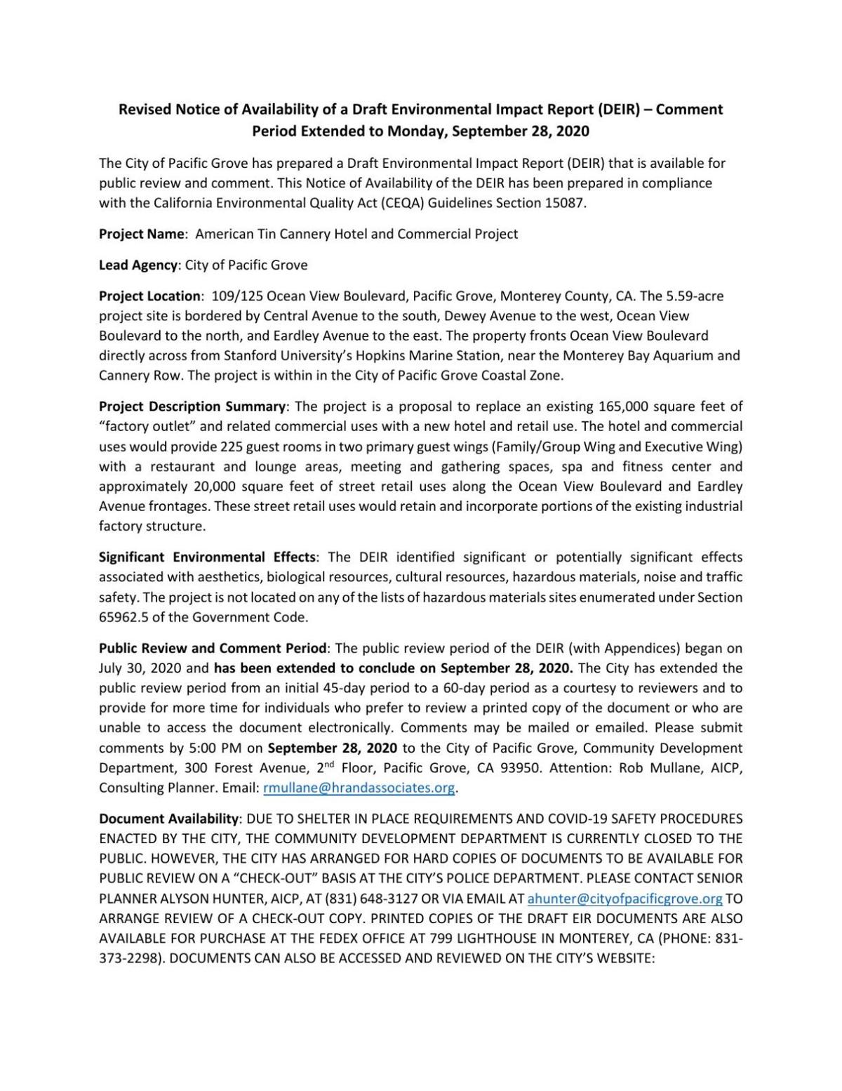 ATC Draft EIR Notice