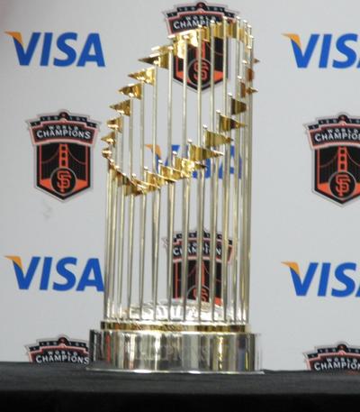 Three (!) S.F. Giants World Series trophies coming to Marina Airport tomorrow.