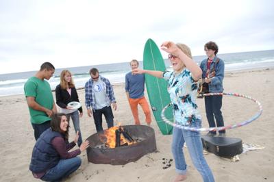Del Monte Beach bonfire at dusk