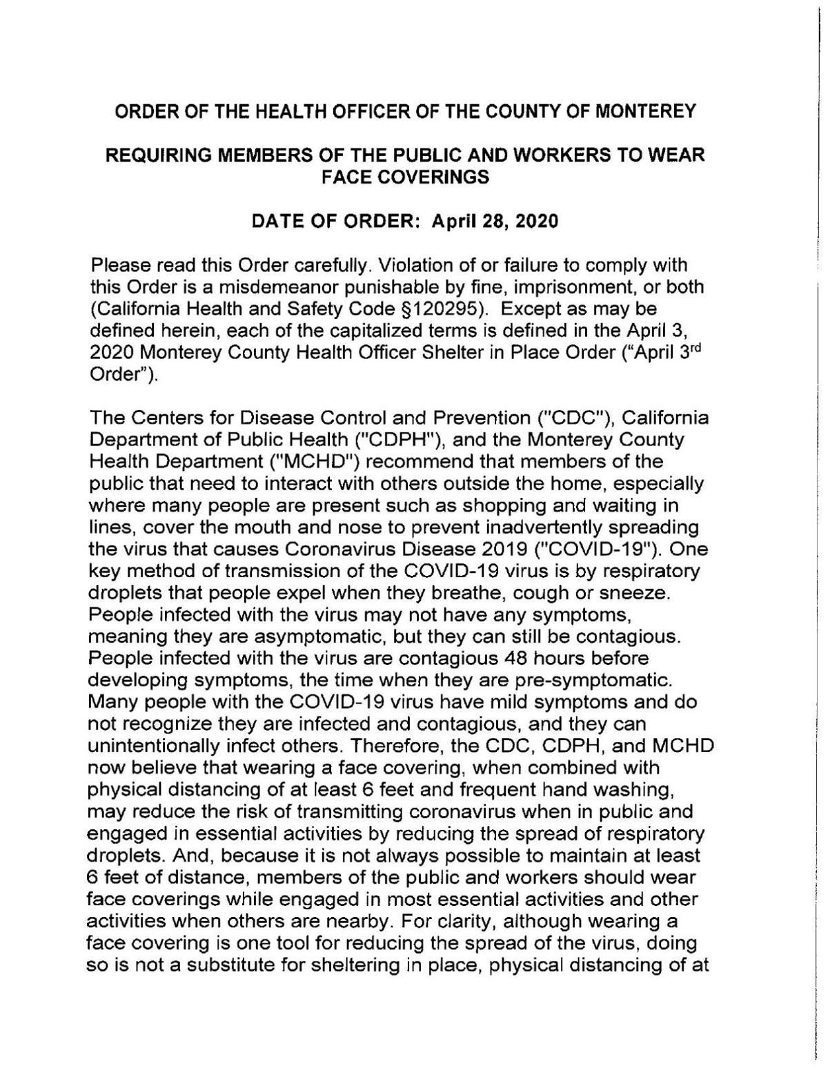 Mask order Monterey County