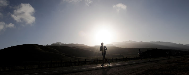 Runners take on a brisk Sunday morning along Highway 1 for the 2009 Big Sur International Marathon.  