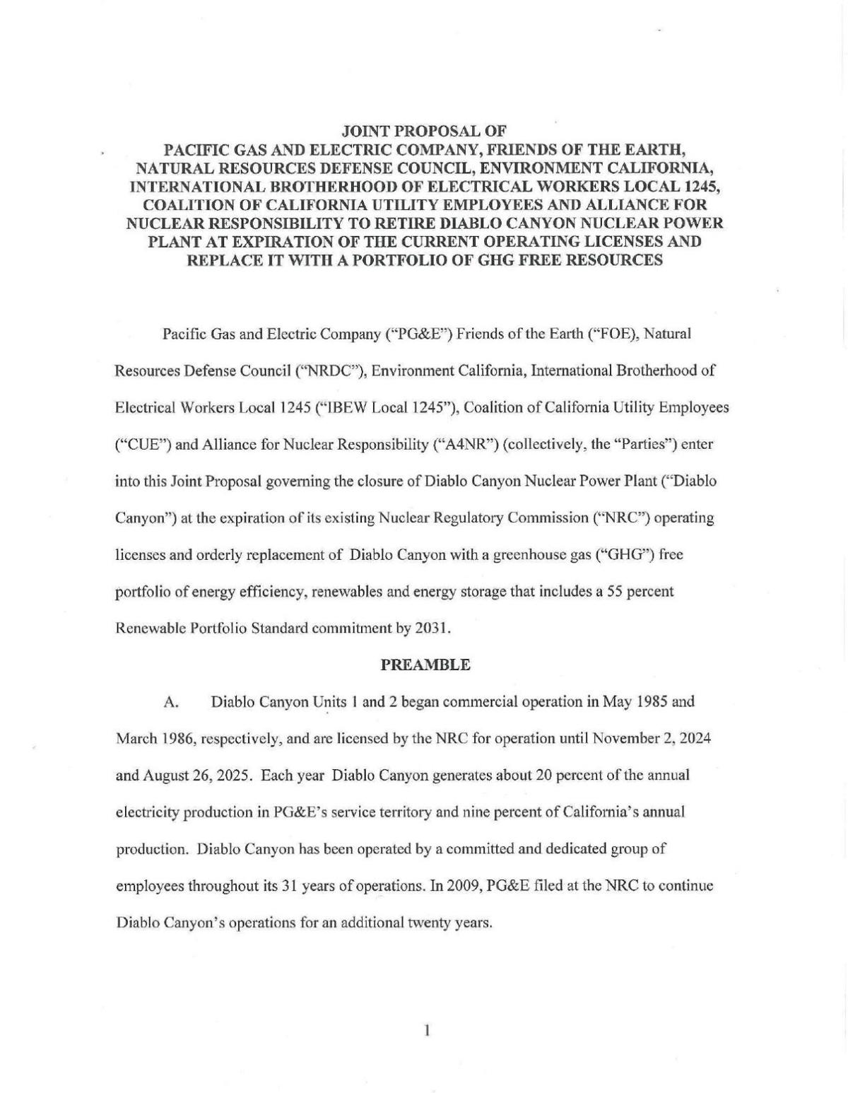 Agreement to withdraw Diablo Canyon relicensing application