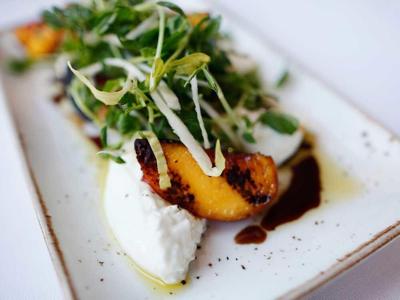 Montrio peaches and burrata