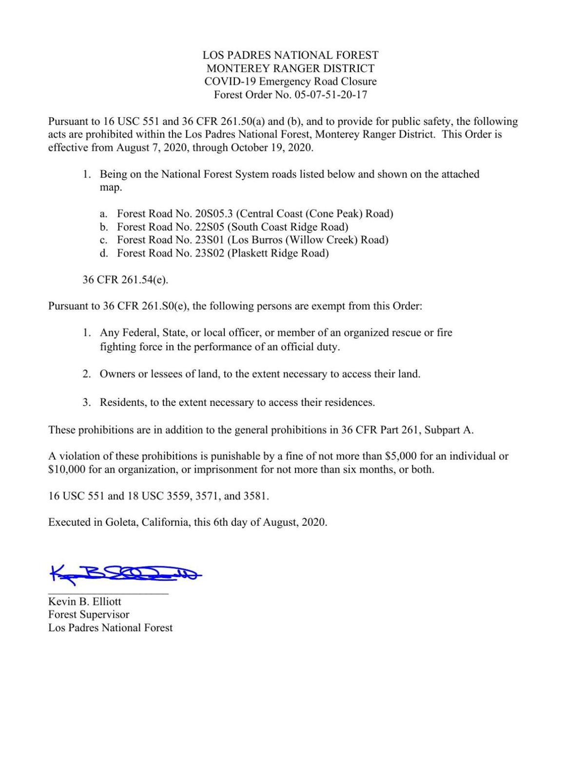 Forest Service order Aug. 7