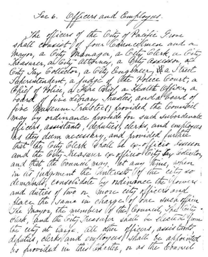 First page of the draft Pacific Grove city charter