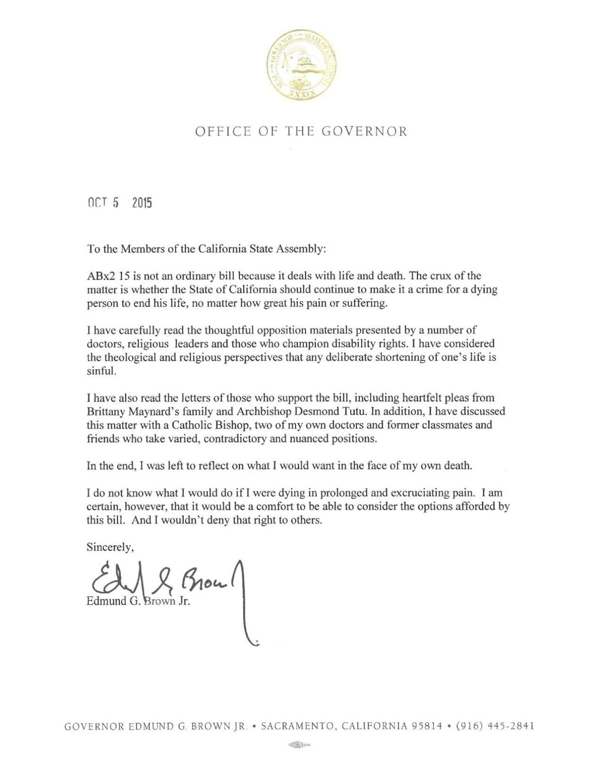 Read Gov. Jerry Brown's letter