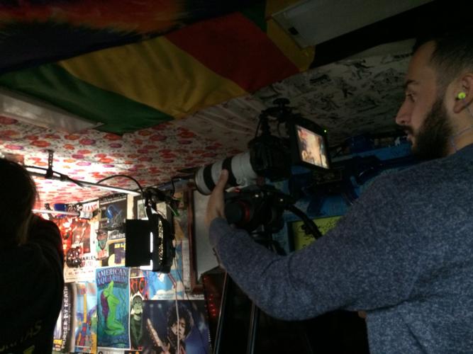 Behind the scenes at the Jam in the Van: One of the two camera operators who shoot the sessions.