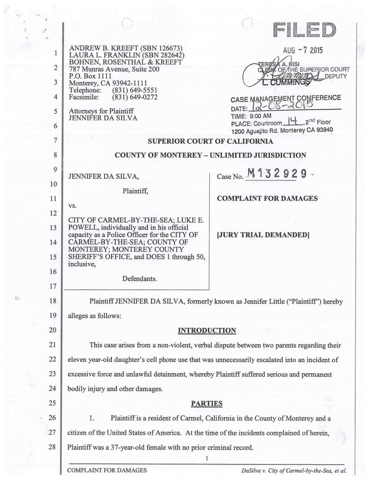 Da Silva Complaint