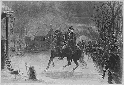 A depiction of George Washington and the Continental Army at the Battle of Trenton