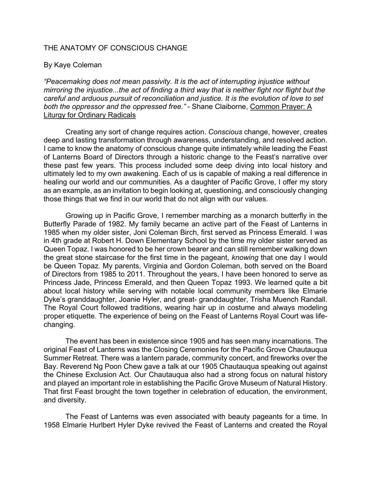 Feast of Lanterns Kaye Coleman article