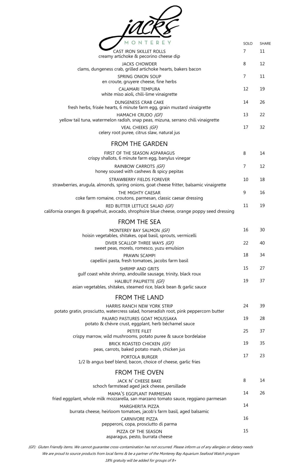 Dinner Menu