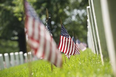 Flags in cemetery