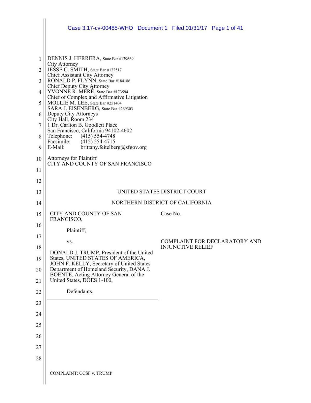 City and County of San Francisco v. Donald Trump