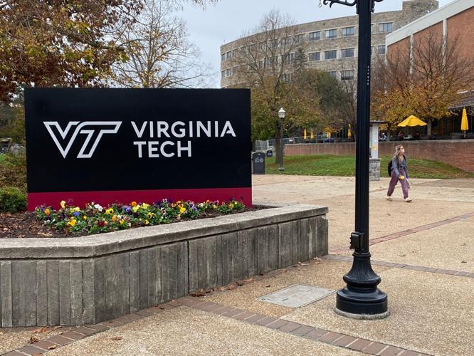 Virginia Tech sign campus stock