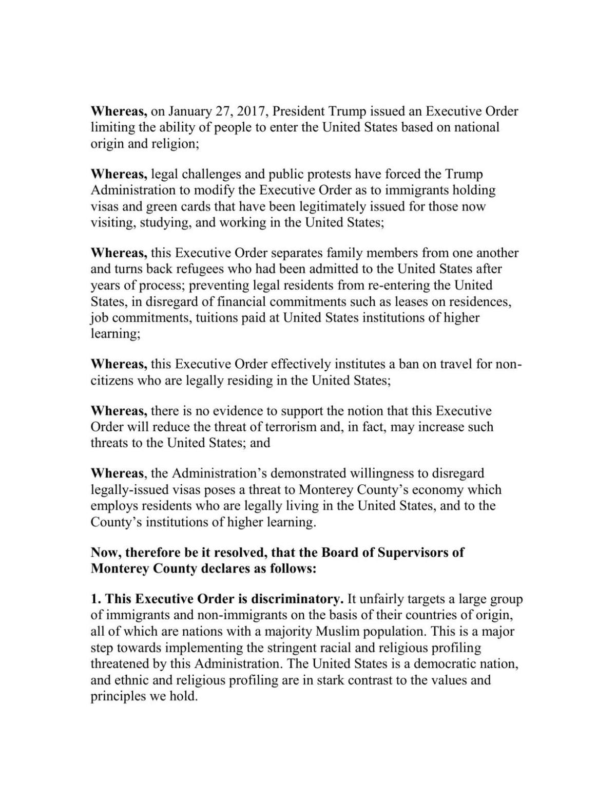 Draft resolution on immigration