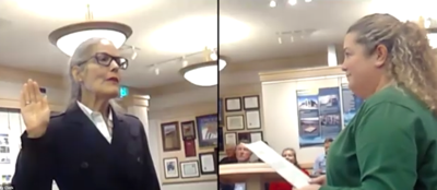 Sand City Councilmember Kim Scudder being sworn in