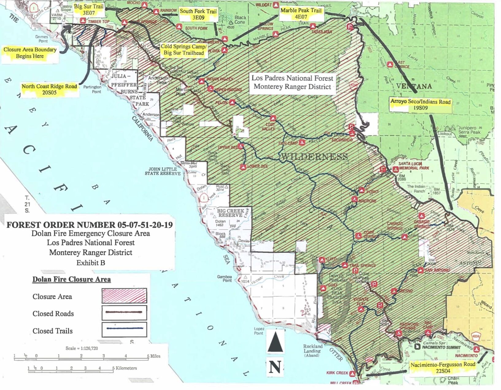 Dolan Fire Emergency Area Closure Map