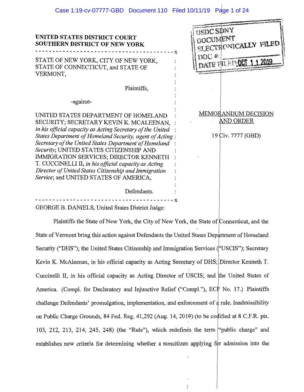 public charge immigration ruling