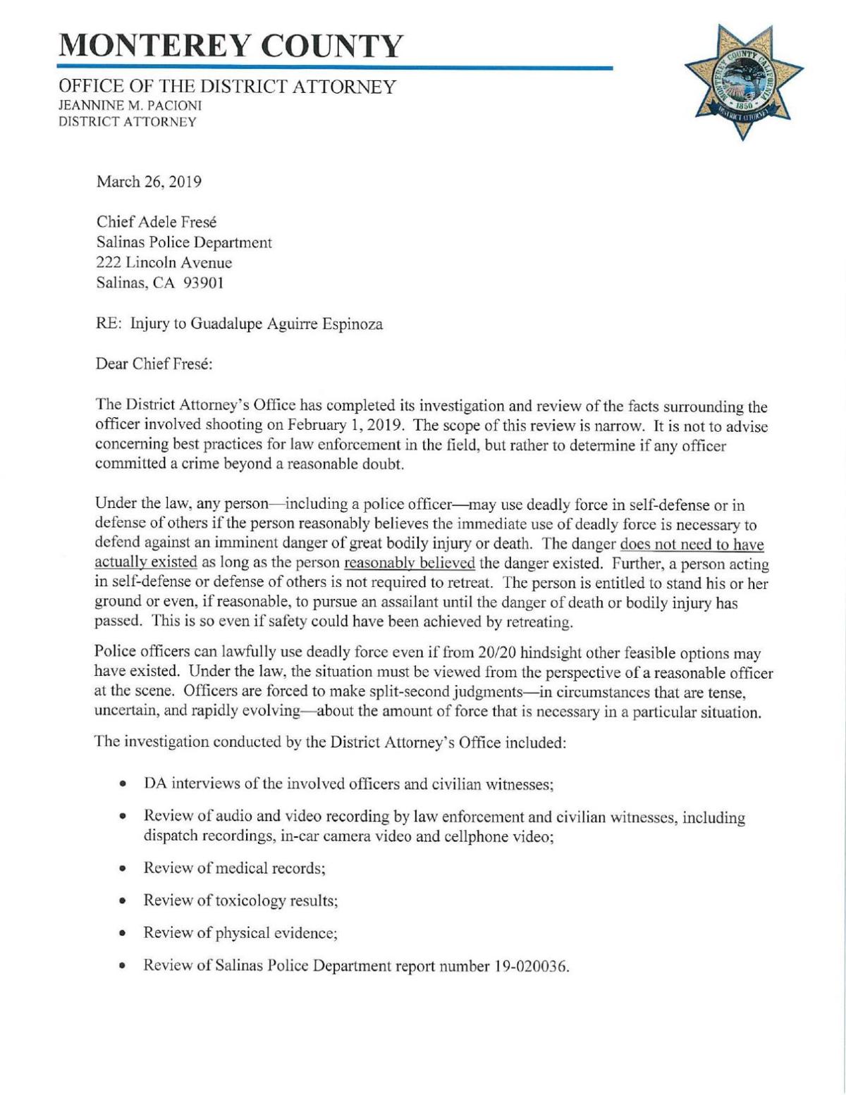 Letter to Chief