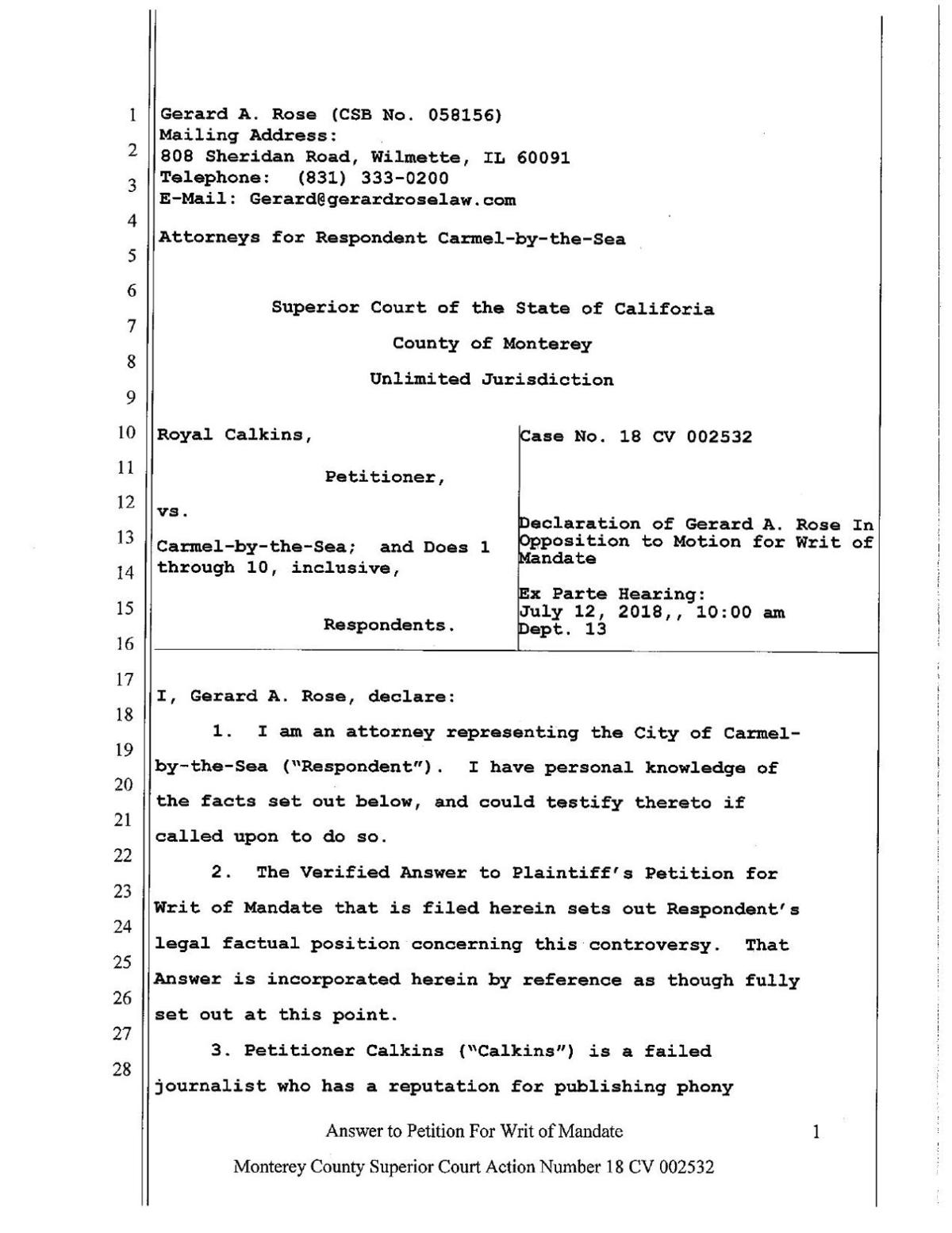 Gerard Rose Declaration