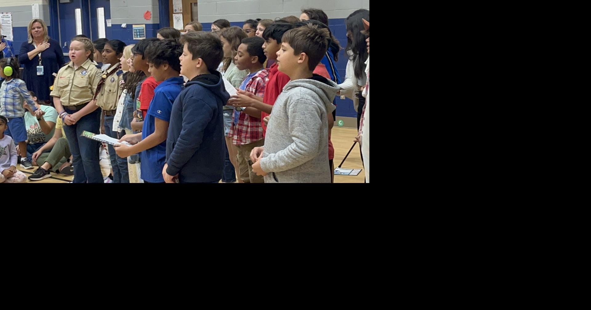 Coddle Creek Elementary students sing "The StarSpangled Banner" in