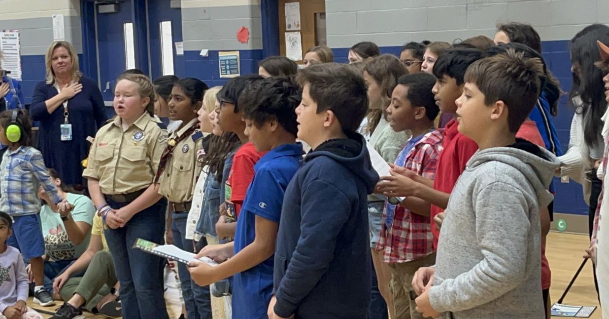 Coddle Creek Elementary students sing "The StarSpangled Banner" in