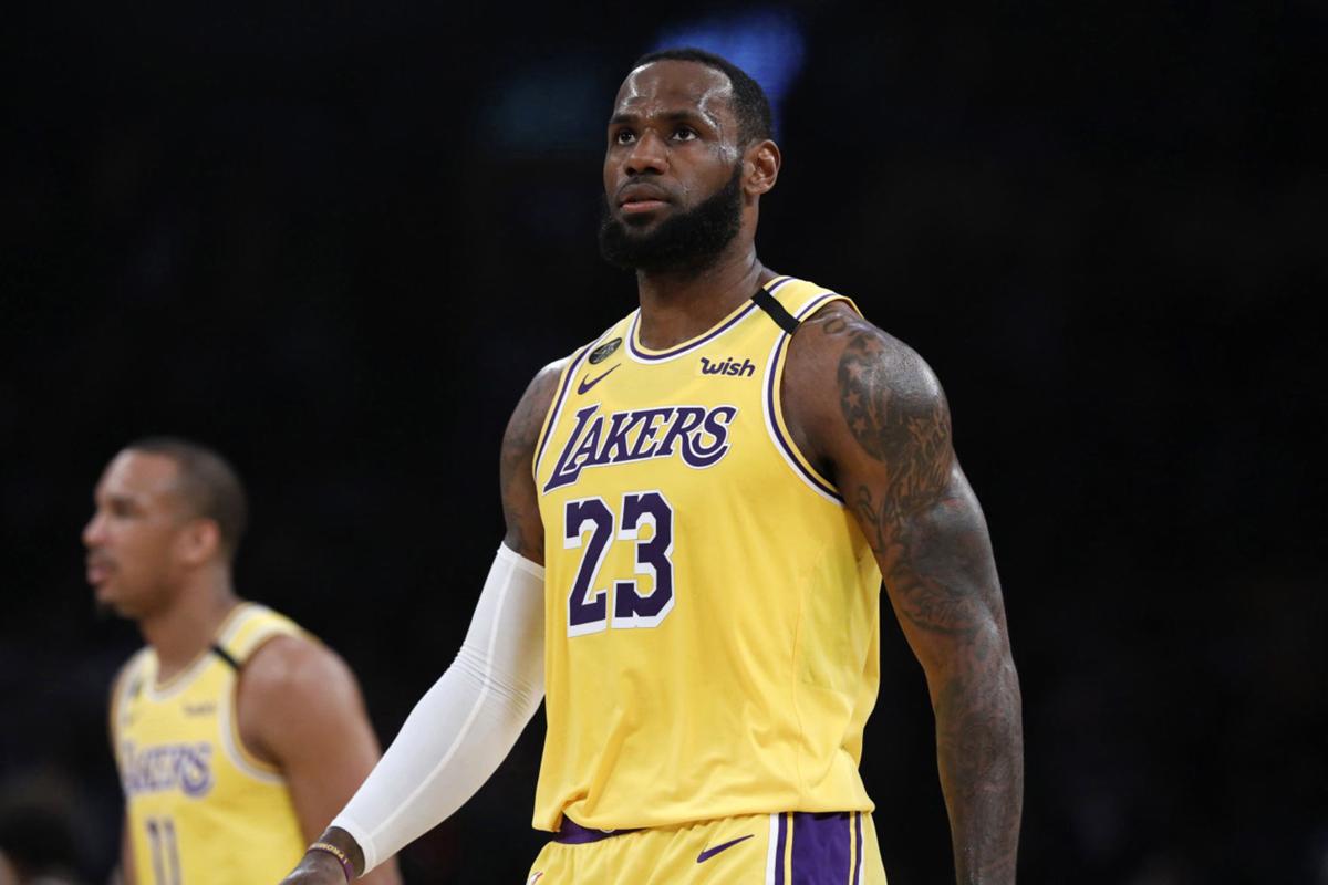 The Los Angeles Lakers' LeBron James (23) in a game against the Milwaukee Bucks on March 6, 2020, in Los Angeles.