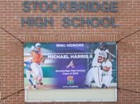 Atlanta Braves Michael Harris celebrate by Stockbridge High