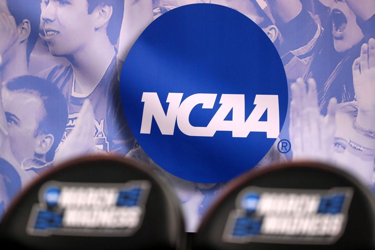 The NCAA logo is seen in the second half of a game between the Northwestern Wildcats and the Vanderbilt Commodores during the first round of the 2017 NCAA Men's Basketball Tournament at Vivint Smart Home Arena on March 16, 2017 in Salt Lake City, Utah.