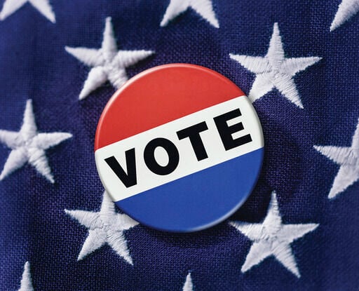 Vote button on flag background generic photo