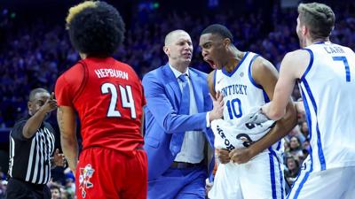 Kentucky head coach Mark Pope, returning forward Brandon Garrison and the rest of the Wildcats will face Louisville on Nov. 11, 2025, in the Yum Center.