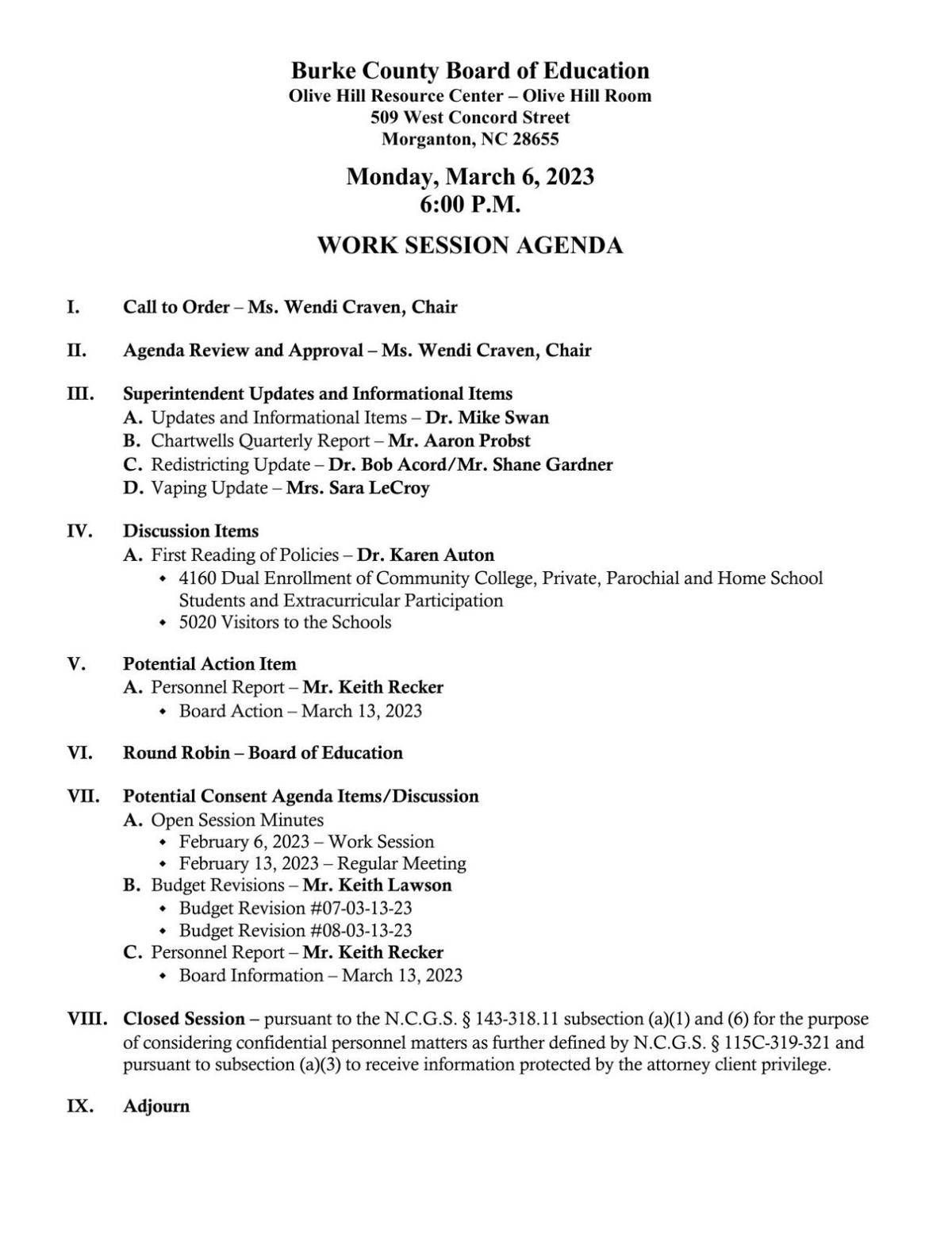 1. 20230306 BOE Work Session Agenda - March 6, 2023.pdf