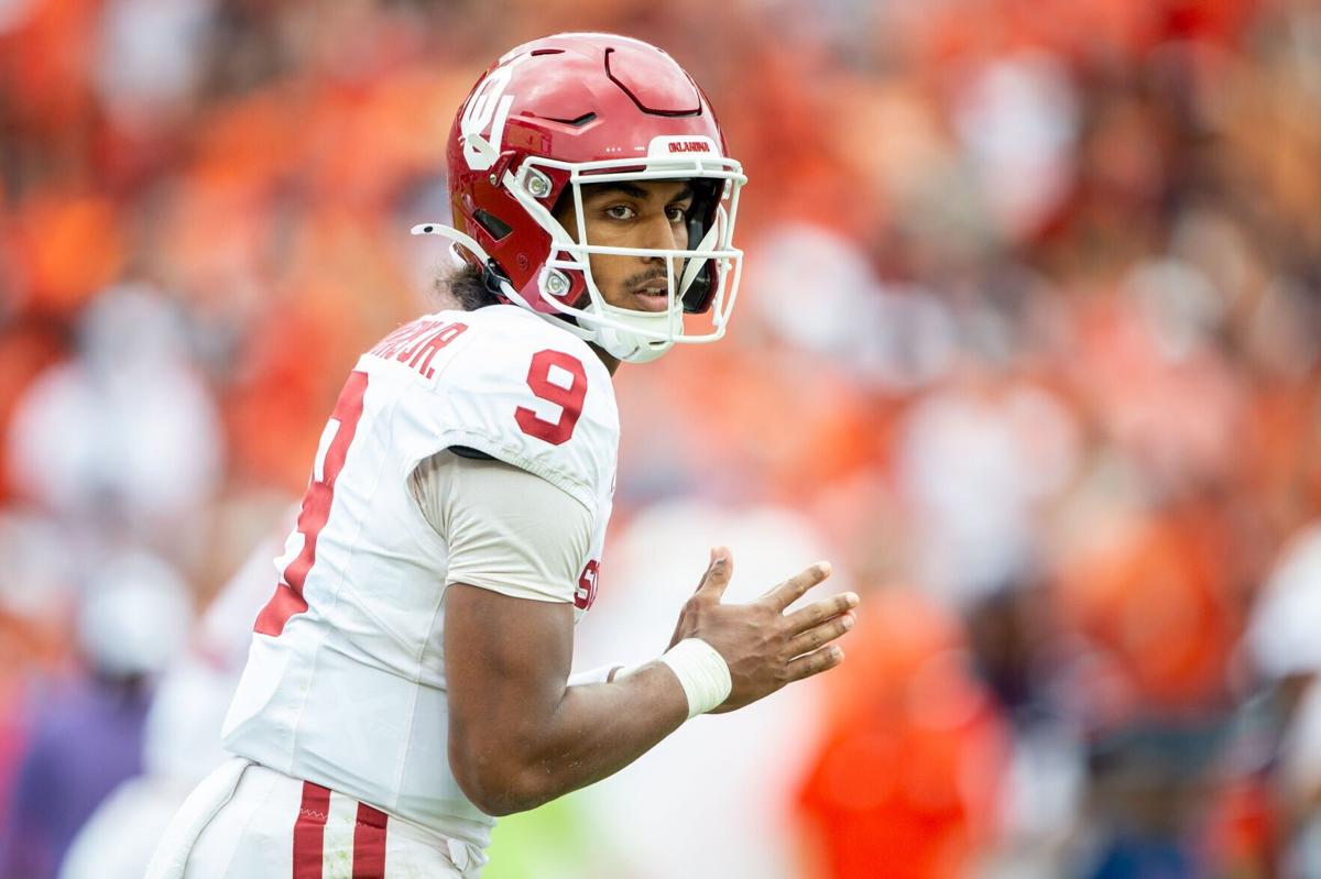 Quarterback Michael Hawkins Jr. of the Oklahoma Sooners looks to hike the ball during the first half of their game against the Auburn Tigers at Jordan-Hare Stadium on Sept. 28, 2024, in Auburn, Alabama.