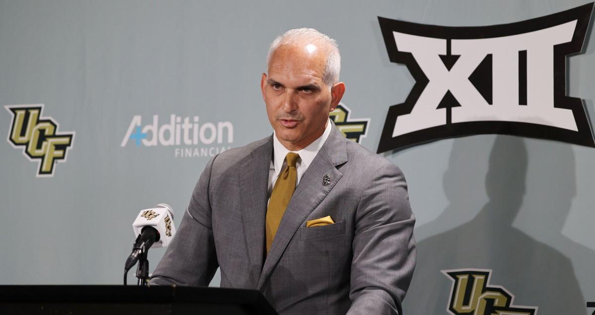 UCF vice president and director of athletics Terry Mohajir speaks during a news conference to announce that the Knights were joining the Big 12 Conference.