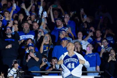 Kentucky head coach Mark Pope is introduced during Big Blue Madness at Rupp Arena on Oct. 11, 2024, in Lexington, Kentucky.