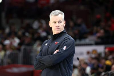 Chicago Bulls head coach Billy Donovan watches the action against the Los Angeles Lakers on March 27, 2025, at the United Center in Chicago.