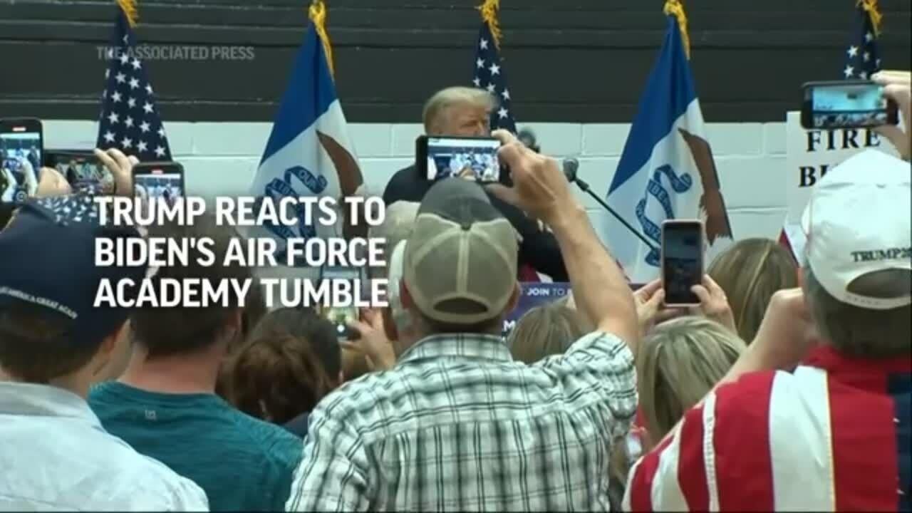 Trump reacts to Biden's Air Force Academy tumble